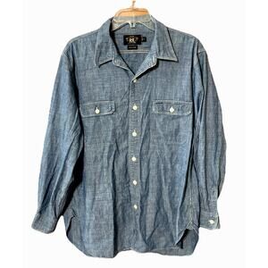 RRL Button Up Shirt Mens Sz XL Chambray double RL Blue Western Cotton